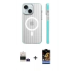 MARSİLYAN™- iPhone 15 Kılıf Pusula Minimal Koleksiyonu - Siyah Buffer Hayalet Cam Ekran Koruyucu + Bilvis Titan Kamera Lens - PE