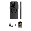 MARSİLYAN™- iPhone 15 Kılıf Pusula Minimal Koleksiyonu - Siyah Buffer Hayalet Cam Ekran Koruyucu + Bilvis Titan Kamera Lens - PE