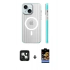 MARSİLYAN™- iPhone 15 Kılıf Pusula Minimal Koleksiyonu - Siyah Buffer Hayalet Cam Ekran Koruyucu + PVD Metal Kamera Lens - YL