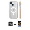 MARSİLYAN™- iPhone 15 Kılıf Pusula Minimal Koleksiyonu - Siyah Buffer Hayalet Cam Ekran Koruyucu + PVD Metal Kamera Lens - YL
