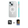 MARSİLYAN™- iPhone 15 Kılıf Pusula Minimal Koleksiyonu - Siyah Buffer Hayalet Cam Ekran Koruyucu + PVD Metal Kamera Lens - YL