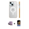 MARSİLYAN™- iPhone 15 Kılıf Pusula Minimal Koleksiyonu - Siyah Buffer Hayalet Cam Ekran Koruyucu + Raze Metal Kamera Lens - SI