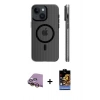 MARSİLYAN™- iPhone 15 Kılıf Pusula Minimal Koleksiyonu - Siyah Buffer Hayalet Cam Ekran Koruyucu + Raze Metal Kamera Lens - SI