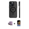 MARSİLYAN™- iPhone 15 Kılıf Pusula Minimal Koleksiyonu - Siyah Buffer Hayalet Cam Ekran Koruyucu + Raze Metal Kamera Lens - SI