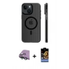 MARSİLYAN™- iPhone 15 Kılıf Pusula Minimal Koleksiyonu - Siyah Buffer Hayalet Cam Ekran Koruyucu + Raze Metal Kamera Lens - YL