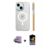 MARSİLYAN™- iPhone 15 Kılıf Pusula Minimal Koleksiyonu - Siyah Buffer Hayalet Cam Ekran Koruyucu + Raze Metal Kamera Lens - YL
