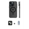 MARSİLYAN™- iPhone 15 Kılıf Pusula Minimal Koleksiyonu - Siyah Joko Magic 5D Cam + Yeşil PVD Metal Kamera Lens