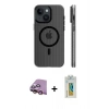 MARSİLYAN™- iPhone 15 Kılıf Pusula Minimal Koleksiyonu - Siyah Polymer Nano Ekran Koruyucu + Pembe Raze Metal Kamera Lens
