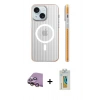 MARSİLYAN™- iPhone 15 Kılıf Pusula Minimal Koleksiyonu - Siyah Polymer Nano Ekran Koruyucu + Pembe Raze Metal Kamera Lens