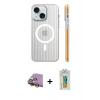 MARSİLYAN™- iPhone 15 Kılıf Pusula Minimal Koleksiyonu - Siyah Polymer Nano Ekran Koruyucu + Raze Metal Kamera Lens - SI