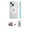MARSİLYAN™- iPhone 15 Kılıf Pusula Minimal Koleksiyonu - Siyah Polymer Nano Ekran Koruyucu + Raze Metal Kamera Lens - SI