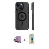 MARSİLYAN™- iPhone 15 Kılıf Pusula Minimal Koleksiyonu - Siyah Polymer Nano Ekran Koruyucu + Raze Metal Kamera Lens - SI