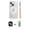MARSİLYAN™- iPhone 15 Kılıf Pusula Minimal Koleksiyonu - Siyah Polymer Nano Ekran Koruyucu + PVD Metal Kamera Lens - TU