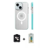 MARSİLYAN™- iPhone 15 Kılıf Pusula Minimal Koleksiyonu - Siyah Polymer Nano Ekran Koruyucu + PVD Metal Kamera Lens - TU