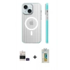 MARSİLYAN™- iPhone 15 Kılıf Pusula Minimal Koleksiyonu - Siyah Polymer Nano Ekran Koruyucu + Bilvis Titan Kamera Lens - YL