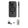 MARSİLYAN™- iPhone 15 Kılıf Pusula Minimal Koleksiyonu - Siyah Polymer Nano Ekran Koruyucu + Bilvis Titan Kamera Lens - YL