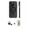 MARSİLYAN™- iPhone 15 Kılıf Pusula Minimal Koleksiyonu - Siyah Polymer Nano Ekran Koruyucu + Bilvis Titan Kamera Lens - YL