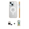MARSİLYAN™- iPhone 15 Kılıf Pusula Minimal Koleksiyonu - Siyah Polymer Nano Ekran Koruyucu + Bilvis Titan Kamera Lens - YL
