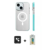 MARSİLYAN™- iPhone 15 Kılıf Pusula Minimal Koleksiyonu - Siyah Polymer Nano Ekran Koruyucu + PVD Metal Kamera Lens - YL