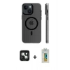 MARSİLYAN™- iPhone 15 Kılıf Pusula Minimal Koleksiyonu - Siyah Polymer Nano Ekran Koruyucu + PVD Metal Kamera Lens - YL