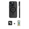 MARSİLYAN™- iPhone 15 Kılıf Pusula Minimal Koleksiyonu - Siyah Polymer Nano Ekran Koruyucu + PVD Metal Kamera Lens - YL