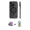 MARSİLYAN™- iPhone 15 Kılıf Pusula Minimal Koleksiyonu - Siyah Polymer Nano Ekran Koruyucu + Raze Metal Kamera Lens - YL