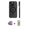 MARSİLYAN™- iPhone 15 Kılıf Pusula Minimal Koleksiyonu - Siyah Polymer Nano Ekran Koruyucu + Raze Metal Kamera Lens - YL