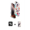 MARSİLYAN™- iPhone 15 Kılıf Siluet Doku - Siyah Bilvis 3D Mat Cam Ekran Koruyucu + PVD Metal Kamera Lens - YL