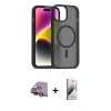 MARSİLYAN™- iPhone 15 Kılıf Siluet Minimal Prime - Siyah Bilvis 3D Mat Cam Ekran Koruyucu + Raze Metal Kamera Lens - SI