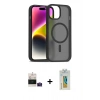 MARSİLYAN™- iPhone 15 Kılıf Siluet Minimal Prime - Siyah Polymer Nano Ekran Koruyucu + Bilvis Titan Kamera Lens - PE