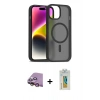 MARSİLYAN™- iPhone 15 Kılıf Siluet Minimal Prime - Siyah Polymer Nano Ekran Koruyucu + Raze Metal Kamera Lens - PE