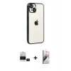 MARSİLYAN™- iPhone 15 Kılıf Vadi Minimal - Siyah Bilvis 3D Mat Cam Ekran Koruyucu + Bilvis Titan Kamera Lens - SH