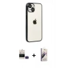 MARSİLYAN™- iPhone 15 Kılıf Vadi Minimal - Siyah Bilvis 3D Mat Cam Ekran Koruyucu + Bilvis Titan Kamera Lens - PE