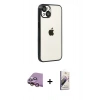 MARSİLYAN™- iPhone 15 Kılıf Vadi Minimal - Siyah Bilvis 3D Mat Cam Ekran Koruyucu + Raze Metal Kamera Lens - PE