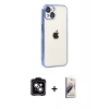 MARSİLYAN™- iPhone 15 Kılıf Vadi Minimal - Siyah Bilvis 3D Mat Cam Ekran Koruyucu + PVD Metal Kamera Lens - TU