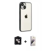 MARSİLYAN™- iPhone 15 Kılıf Vadi Minimal - Siyah Bilvis 3D Mat Cam Ekran Koruyucu + PVD Metal Kamera Lens - TU