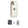 MARSİLYAN™- iPhone 15 Kılıf Vadi Minimal - Siyah Bilvis 3D Mat Cam Ekran Koruyucu + PVD Metal Kamera Lens - TU