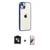 MARSİLYAN™- iPhone 15 Kılıf Vadi Minimal - Siyah Bilvis 3D Mat Cam Ekran Koruyucu + PVD Metal Kamera Lens - TU