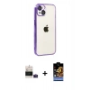 MARSİLYAN™- iPhone 15 Kılıf Vadi Minimal - Siyah Buffer Hayalet Cam Ekran Koruyucu + Bilvis Titan Kamera Lens - PE