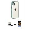 MARSİLYAN™- iPhone 15 Kılıf Vadi Minimal - Siyah Buffer Hayalet Cam Ekran Koruyucu + Bilvis Titan Kamera Lens - PE