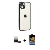 MARSİLYAN™- iPhone 15 Kılıf Vadi Minimal - Siyah Buffer Hayalet Cam Ekran Koruyucu + Bilvis Titan Kamera Lens - PE