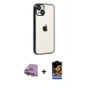 MARSİLYAN™- iPhone 15 Kılıf Vadi Minimal - Siyah Buffer Hayalet Cam Ekran Koruyucu + Raze Metal Kamera Lens - PE