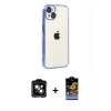 MARSİLYAN™- iPhone 15 Kılıf Vadi Minimal - Siyah Buffer Hayalet Cam Ekran Koruyucu + PVD Metal Kamera Lens - TU