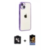 MARSİLYAN™- iPhone 15 Kılıf Vadi Minimal - Siyah Buffer Hayalet Cam Ekran Koruyucu + PVD Metal Kamera Lens - TU