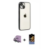 MARSİLYAN™- iPhone 15 Kılıf Vadi Minimal - Siyah Buffer Hayalet Cam Ekran Koruyucu + Raze Metal Kamera Lens - YL
