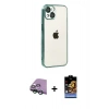 MARSİLYAN™- iPhone 15 Kılıf Vadi Minimal - Siyah Buffer Hayalet Cam Ekran Koruyucu + Raze Metal Kamera Lens - YL
