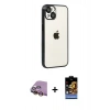MARSİLYAN™- iPhone 15 Kılıf Vadi Minimal - Siyah Buffer Hayalet Cam Ekran Koruyucu + Raze Metal Kamera Lens - SI