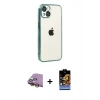 MARSİLYAN™- iPhone 15 Kılıf Vadi Minimal - Siyah Buffer Hayalet Cam Ekran Koruyucu + Raze Metal Kamera Lens - SI