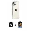 MARSİLYAN™- iPhone 15 Kılıf Vadi Minimal - Siyah Buffer Hayalet Cam Ekran Koruyucu + Turuncu PVD Metal Kamera Lens