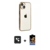MARSİLYAN™- iPhone 15 Kılıf Vadi Minimal - Siyah Buffer Hayalet Cam Ekran Koruyucu + PVD Metal Kamera Lens - YL